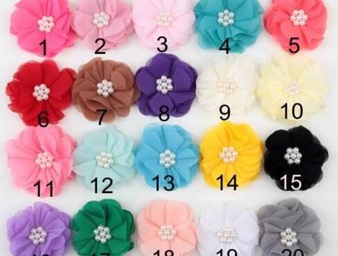 Rhinestone Chiffon flowers Little girls Hair Accessories DIY Flower Bouquet Flowers Decorations No Hair clips YH503