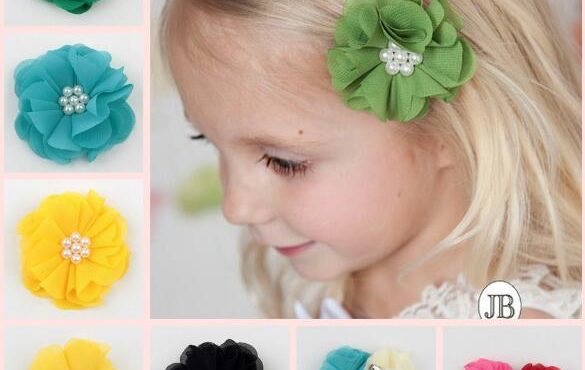 New High Quality Handmade Hand Sewing Pearl Chiffon Flower Clip Children's Headgear Accessories Flowers YH508