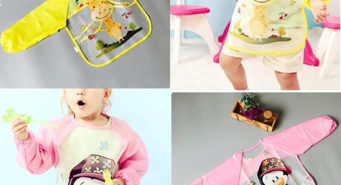 Cartoon Cute Baby Bibs Waterproof Long Sleeve Animals Kids Painting Apron Newborn Baby Feeding Cloth