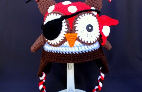 50pcs/LOT baby Pirate owl hat , Crochet Owl Earflap Hat, Baby boy hat ,pirate hat , newborn photo prop NB-6years free shipping