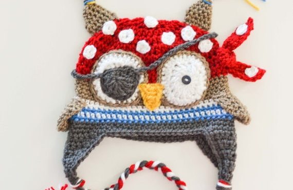 free shipping,20pcs baby hat Beanie, children's handmade crochet Cartoon Pirate owl hats with eye patch, crochet hat Photo props