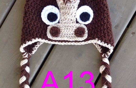 free shipping, 20pcs newborn Animal hat,children crochet Cartoon Brown horse hat with Pink bowknot. baby hat Beanie Photo props