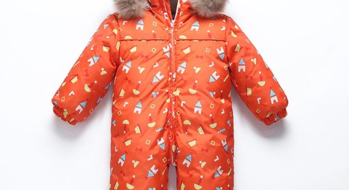 Orange red infant warm fleece inner jumpsuit for girls waterproof baby winter romper nature fur hooded kids romper overalls