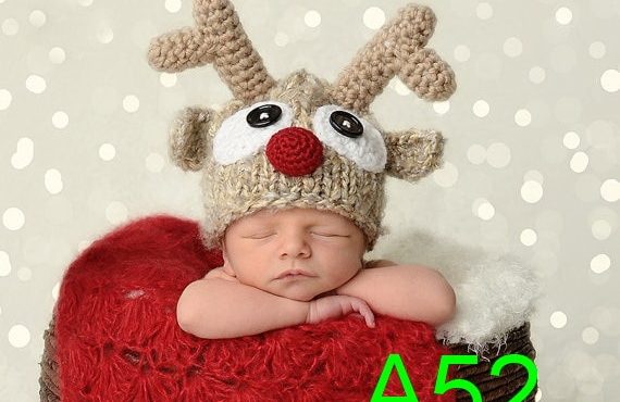 free shipping, 60pcs/lot New Style Baby's Handmade reindeer Hats,100% Cotton crochet hat,Little Boy or Girl's hat Christmas gift