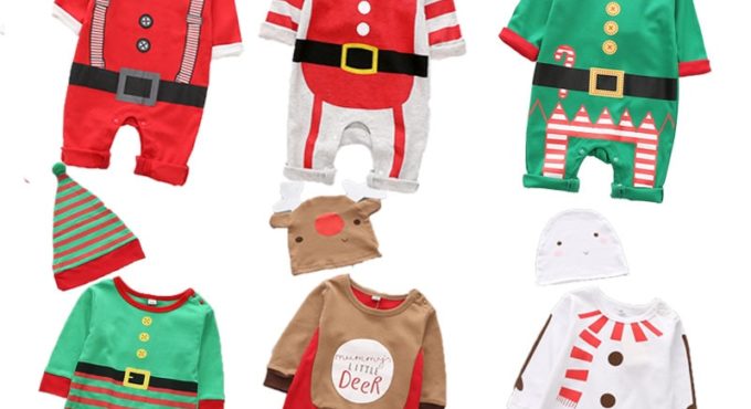 New Christmas clothes baby rompers Boy Girl Kids Romper Hat Cap Set santa claus baby costume Christmas Gift newborn