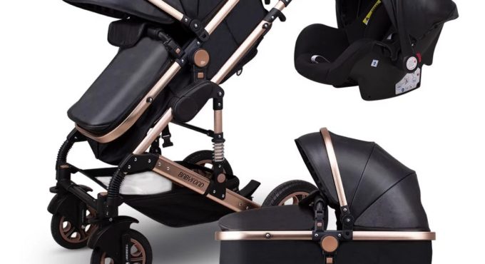 2021 High Landscape Baby Stroller 3 in 1 Stroller Can Sit And Lie Two Way Folding Trolley Newborn Carriage With Car Seat