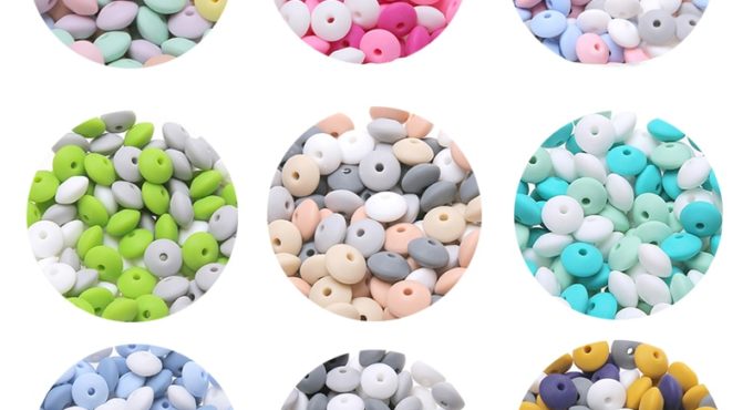 Bopoobo 12mm 20pc Silicone Beads Abacus Lentils Baby Teether Sensory DIY Crafts Chewable Organic Beads Baby Teether