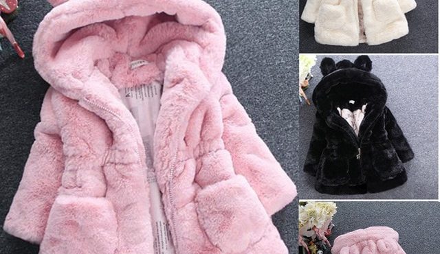 2018 New Winter Baby Girls Clothes Faux Fur Coat Fleece Show Jacket Warm Snowsuit 1-7Y Baby Hooded Jacket Children's Outerwear