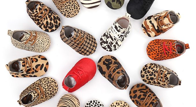 Genuine Leather Baby shoes Leopard print Baby Girls Soft shoes Horse hair Boys First walkers Lace Baby moccasins