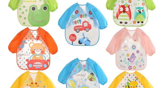 Cute Baby Waterproof Long Sleeve Apron Children Feeding Smock Bib Burp Clothes Soft Eat Toddler Baberos Bavoir Clothing