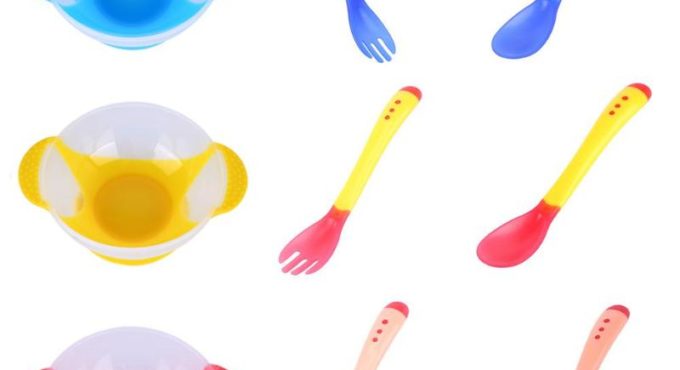 Baby Bowl Slip-resistant Fork Spoon Safety Infant Sensing Temperature Sucker Bowl Fork Spoon Tableware Infants Feeding