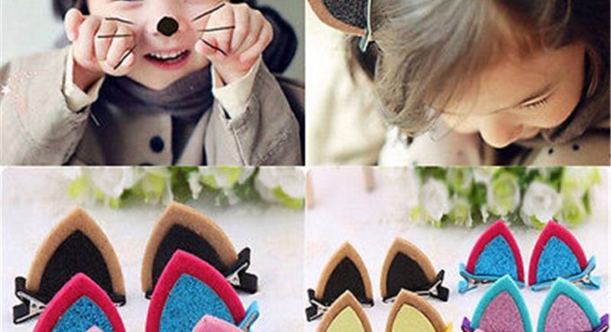 Lovely Kids Baby Grils Children Sequins Cat Ear barrettes Hair Clips Hairpins Lolita Hairpin