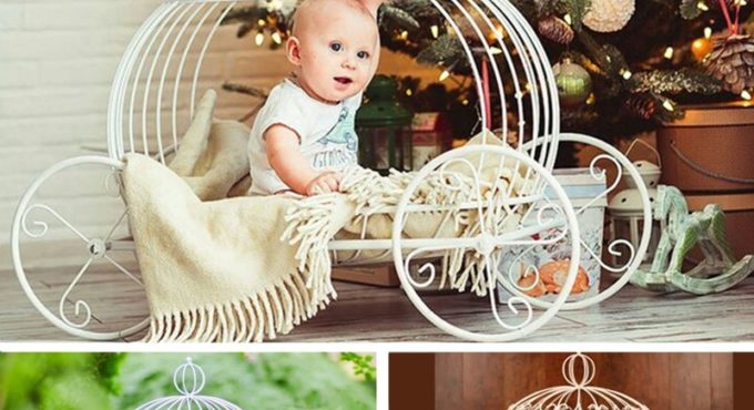 Newborn Photography Props Furniture Iron Pumpkin Car Bed for Kids Baby Shower Photo Shoot Accessories Posing Chair Girl Boy