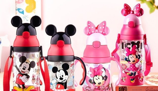 Disney Minnie Mickey Mouse Cups Cartoon Plastic Solid Feeding Student Convenient Outdoor Child Sports Bottle With Straw 520ML