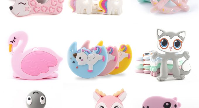 BPA Free Silicone Teethers Food Grade Tiny Rod DIY Teething Necklace Baby Shower Gifts Cartoon Animals Teether Let's Make 1pc