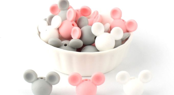 KEEP&GROW 10Pcs/lot Mouse Silicone Beads Baby Teether Mickey Perle Silicone Teething Beads DIY Pacifier Clips Teething Toys