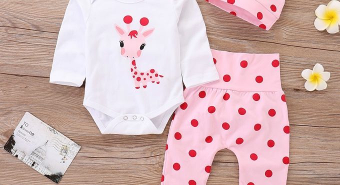 LILIGRIL Baby Girl Clothes Polka Dot Newborn Baby Girl Outfits Set Cute Giraffe Infant Girl Clothing With Hat Spring Autumn