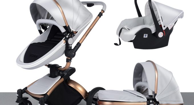 PU Leather Gold Frame Baby Stroller 360 Degree Rotating Car High Grade 3 in1 stroller SUV level suspension 2020