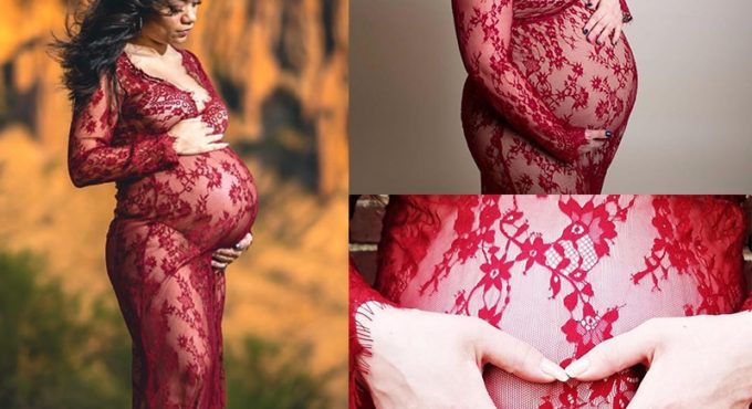 Pregnancy Dress for PhotoShoot Maternity Photography Sexy V Neck Lace Maxi Gown Dress Plus Size Pregnant Women Baby Shower Cloth