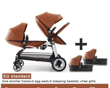 Free Shipping Eggshell high-end twins stroller Luxury Twin Baby Stroller High Landscape Pram Folding Carriage