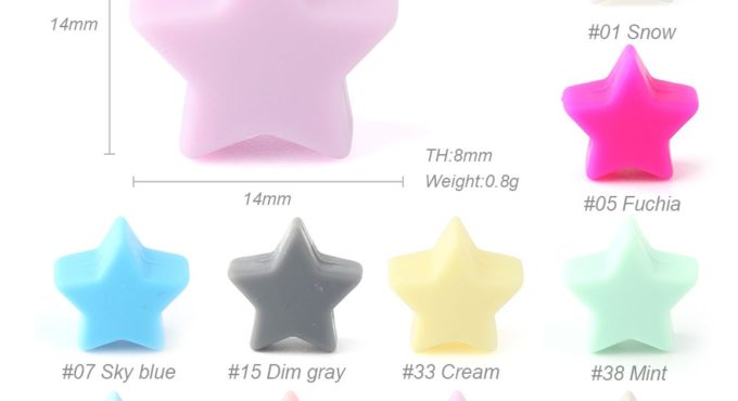 Keep&Grow 10pcs colourful star Silicone Beads BPA Free Baby Nursing Chewable Teething Beads Pacifier Teether DIY Necklace