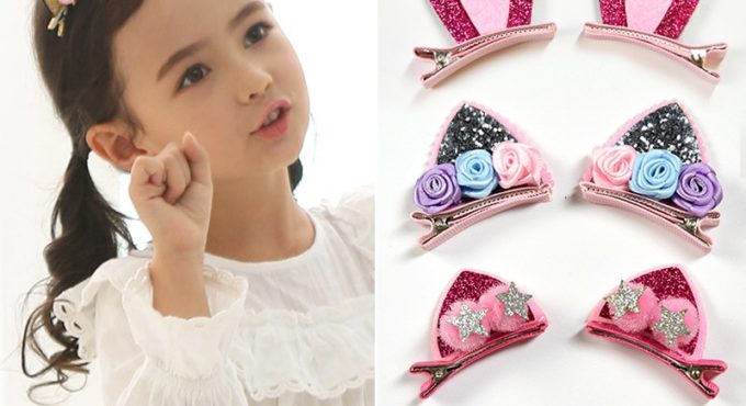 2 pieces / set of cute children's hair accessories cat ears rabbit furry girl hairpin flash rainbow felt cloth