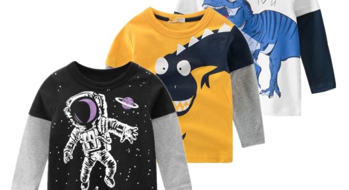 New Spring Children's Clothing Boy T-shirt Wholesale Big Dinosaur Pattern Baby Clothing Mother Kids Clothes With 100% Cotton T