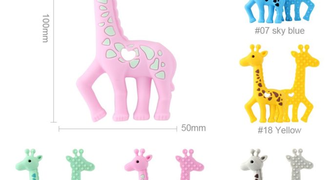 50pcs 100mm Giraffe Silicone Teethers rodent Infant Necklace Bracelet Mordedor Baby Gift Pendant DIY Pacifier Chain Toy BPA