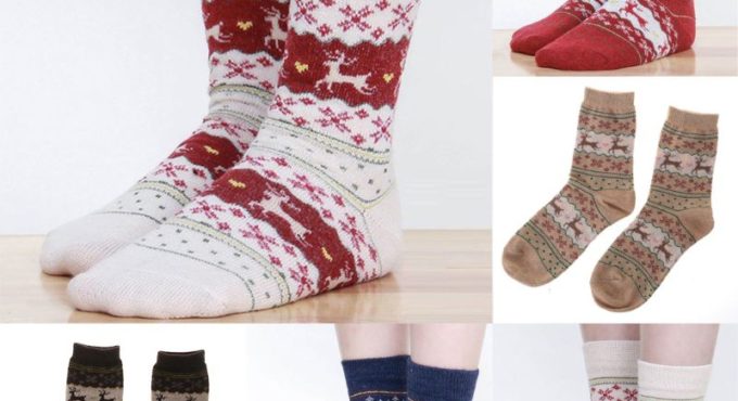 Women Winter Socks Christmas Gift Warm Wool Socks Maternity Stockings Contrast Cartoon Color