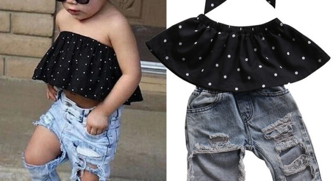 Newborn Infant Baby Girl Clothes Dot Sleeveless Top Vest Hole Jeans Pants Outfits Casual Fashion Summer 3pcs Clothing Set