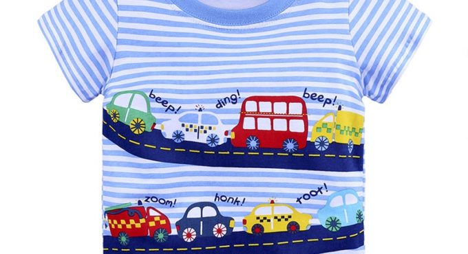 1-6Y Casual Fashion Summer Toddler Baby Boys Cotton Style Short Sleeve O-Neck Pullover Cartoon Print T-Shirts