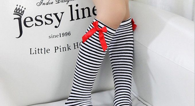 Cute Lovely Girls Kids Toddler Bow Knee High Socks Clours Silk Bowknot Striped Stockings 1-8 years