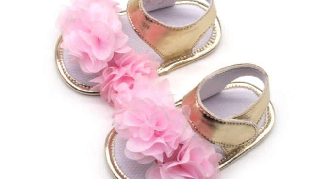 Baby summer sandals colorful silk flower sweet sandals gold PU baby shoes baby toddler shoes for 0-18M