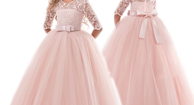 Teenage Girls Dress Summer Children's Clothing Party Elegant Princess Long Tulle Baby Girls Kids Lace Wedding Ceremony Dresses