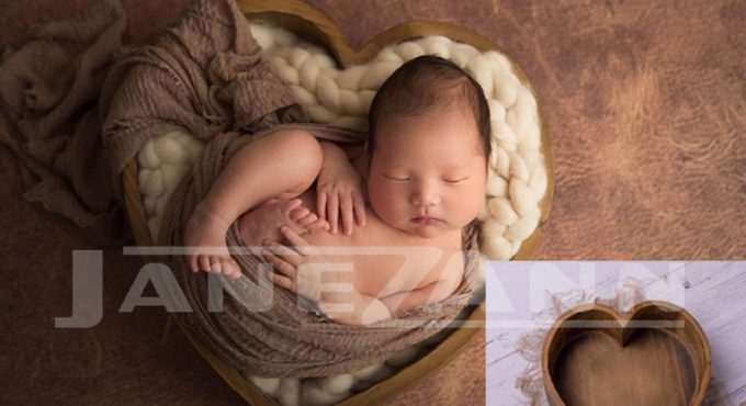 Jane Z Ann Newborn Baby Photography Love Heart wooden Basket Props Handmade studio shooting Accessories 3 colors 39x39x15cm