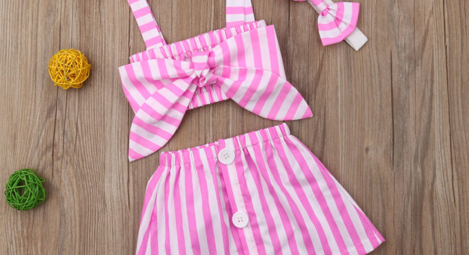 Baby Girl Clothes Summer Stirped Crop Top Vest+Short Skirt+headband 3pcs Outfits Clothes