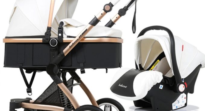 Belecoo baby stroller 2 in 1/ 3 in 1 High landscape stollers Eco Leather Shock Absorber four wheel trolley Free Shipping