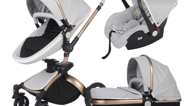 Babyfond luxury baby stroller 3 in 1 Fashion Carriage 360 degree rotation two-way Trolley PU Aluminum alloy Gold Frame Baby Pram