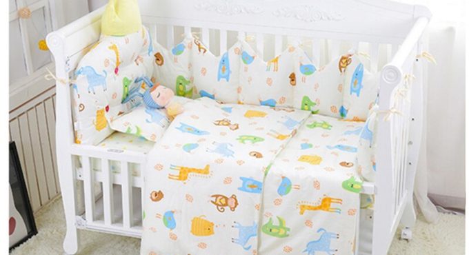 Animal Pattern Newborn Bedding Set 7 pcs/set Cotton Baby Bed Set Infant Cot Sets Bumpers Bed Sheet Quilt With Filling Pillowcase