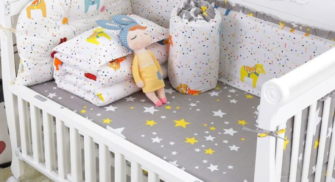 Quality Cotton Baby Bedding Set Cute Pattern Infant Newbron Crib Bedding Set With Elastic Bumpers Bed Sheet Quilt 7pcs/set