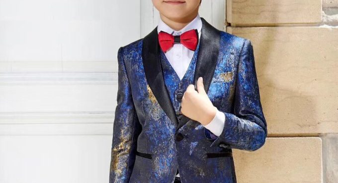 Shinny Blue One Buttons Boy Suits Notch Lapel Children costume wedding Party Tuxedos boys blazer (jacket+pant)