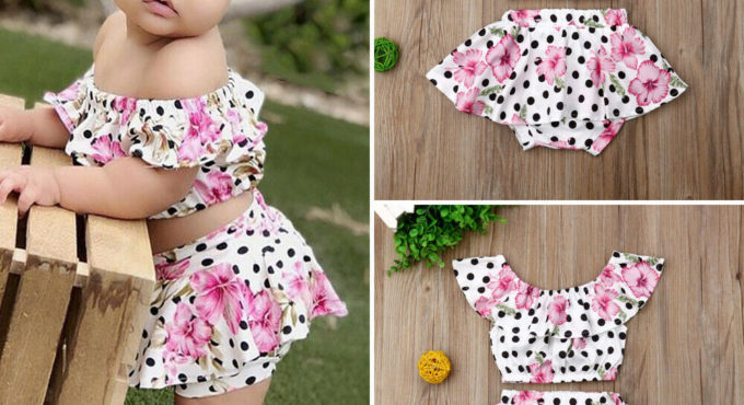 Newest Fashion Newborn Baby Girl Clothes Flower Print Polka Dot Crop Tops Tutu Short Pants 2pcs Outfits Summer