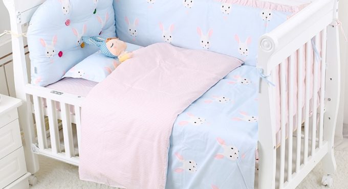 6pcs 3D Crown Pattern Infant Newbron Bedding Set Breathable Cotton Baby Crib Bedding Seting Good Elastic Bumpers Baby Items