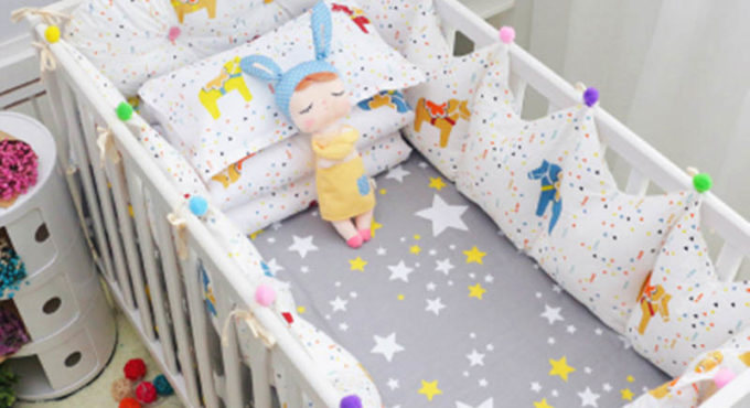 10 Pcs/Set Cotton Newborns Crib Bedding Set Accessories Baby Bedding Set With Storage Hanging Bag Infant Cot Bed Linens Cartoon