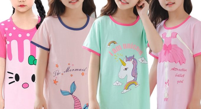 Unicorn Cotton Nightdress Little Teen Girl Pajamas Dresses Children Cartoon Summer Nightgown Home Clothes Kids Sleepwear Gecelik