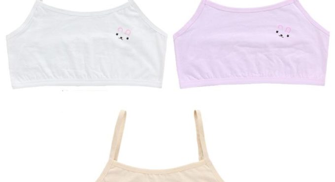 KLV Teenage Puberty Girls Solid Color Double Layer Underwear Bra Spaghetti Strap Cute Cartoon Rabbit Bralette Summer Basic Bras