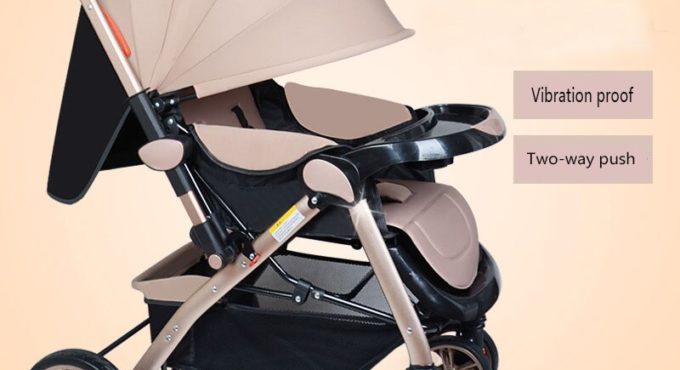 Aluminum Tube High Landscape Baby Stroller Can Sit and Reclining Shock Lightweight Baby Carriages Two-Way Luxury Version