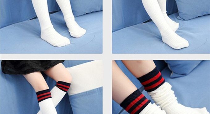 Kids Knee High Socks Girls Boys Football Stripes Cotton Sports School White Socks Skate Children Baby Long Tube Leg Warm