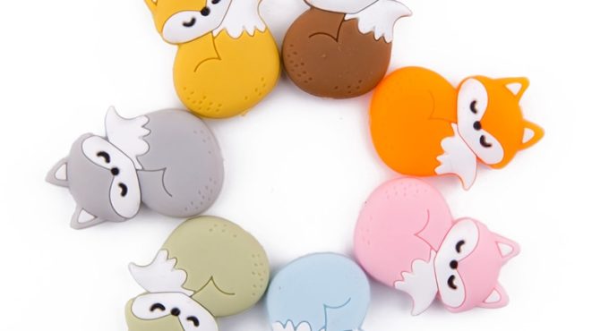 Let's Make Silicone Beads Teething Cartoon Fox Beads Animals 5pcs DIY Pacifier Clip For Children Newborn Baby Teether For Teeth