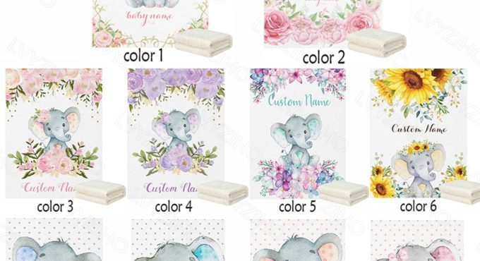 LVYZIHO Baby Blanket Custom Name Chic Flower Elephant Baby Girl / Boy Blanket-30x40/48x60/60x80 Inches - Flannel Fleece Blanket